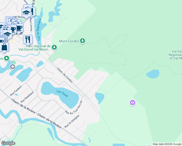 map of restaurants, bars, coffee shops, grocery stores, and more near 2650 Rue Tamarac in Val-David