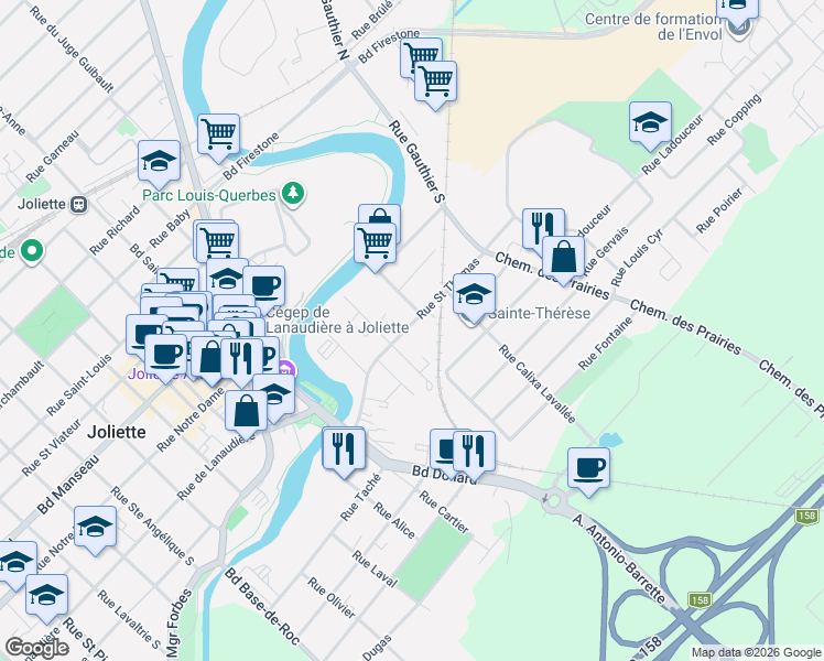 map of restaurants, bars, coffee shops, grocery stores, and more near 547 Rue Saint Thomas in Joliette