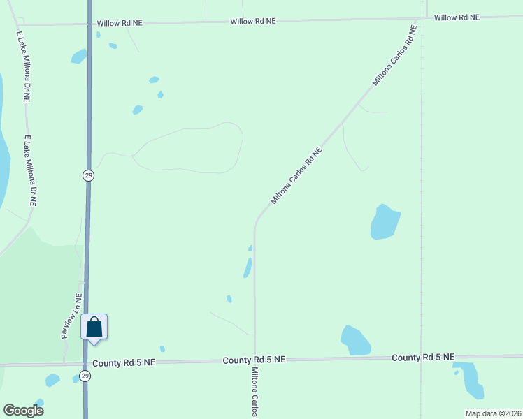 map of restaurants, bars, coffee shops, grocery stores, and more near 12384-13348 Miltona Carlos Road Northeast in Miltona