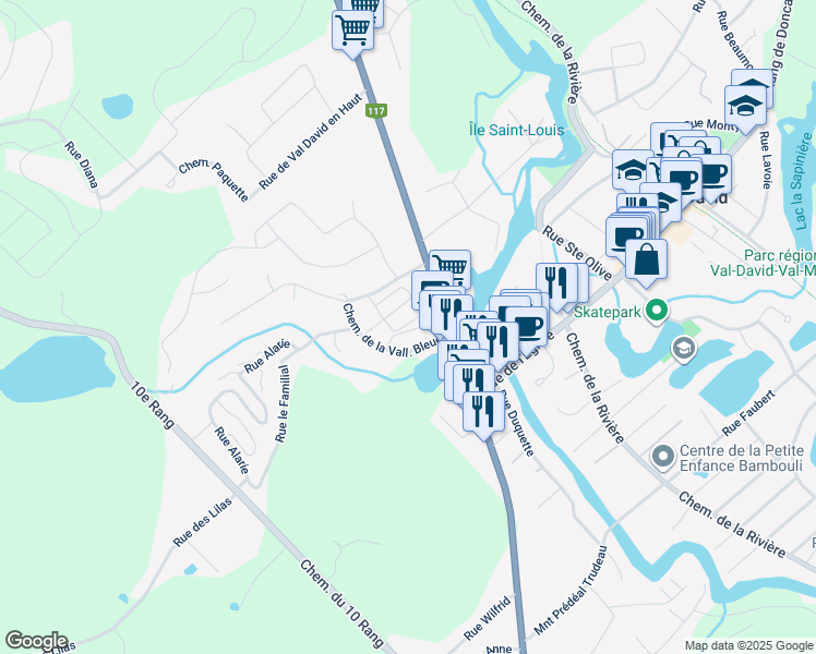 map of restaurants, bars, coffee shops, grocery stores, and more near 16 Chemin de la Vallée Bleue in Val-David