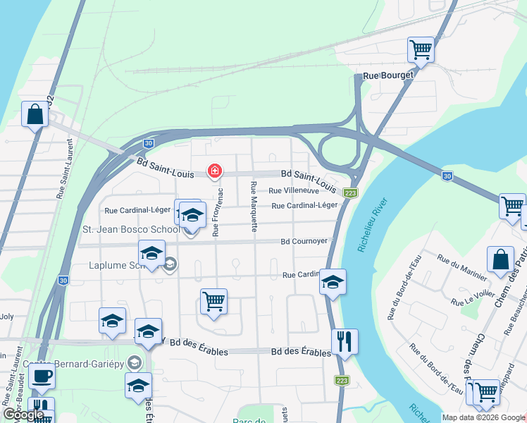 map of restaurants, bars, coffee shops, grocery stores, and more near 2010 Rue du Cardinal-Léger in Sorel-Tracy