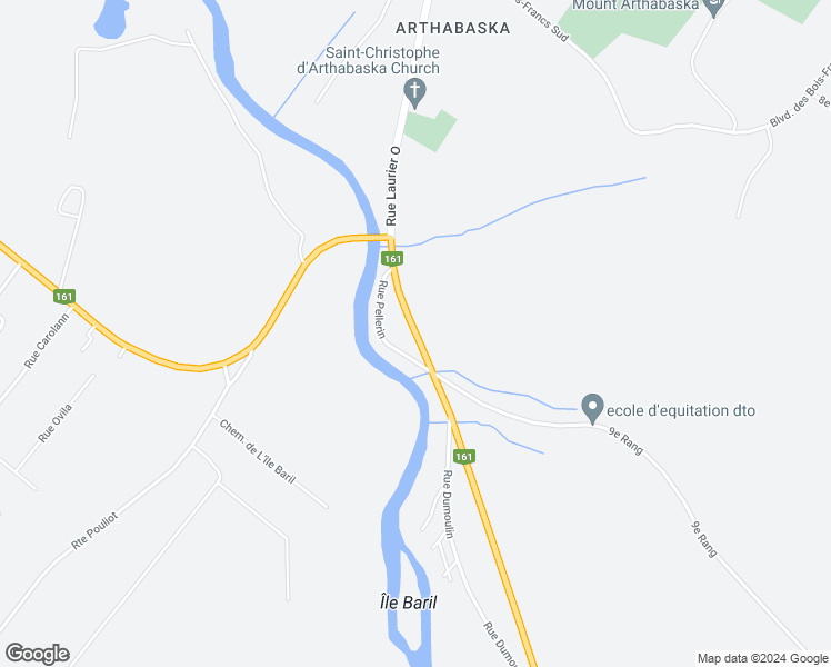 map of restaurants, bars, coffee shops, grocery stores, and more near Rue Laurier Ouest in Victoriaville