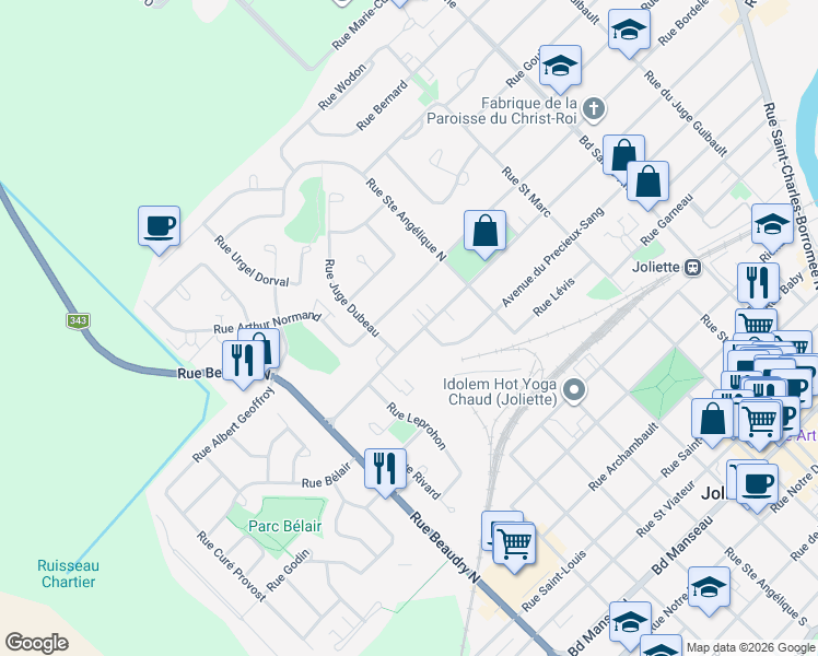 map of restaurants, bars, coffee shops, grocery stores, and more near 824 Rue Papineau in Joliette