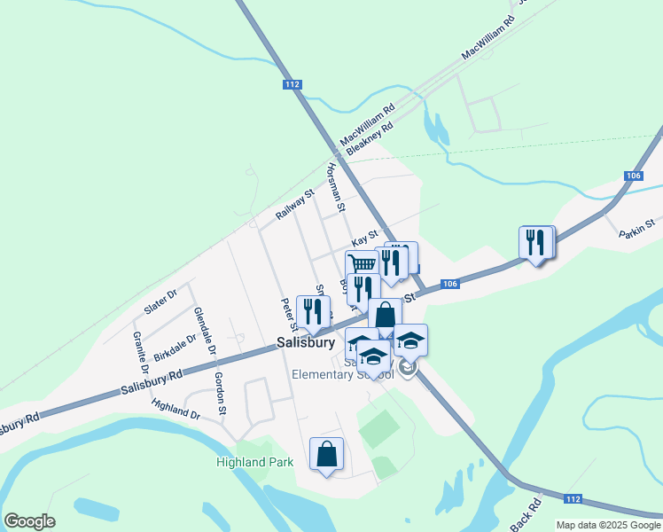 map of restaurants, bars, coffee shops, grocery stores, and more near 66 Boyd Street in Salisbury
