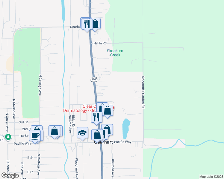 map of restaurants, bars, coffee shops, grocery stores, and more near 657 Park Drive in Gearhart