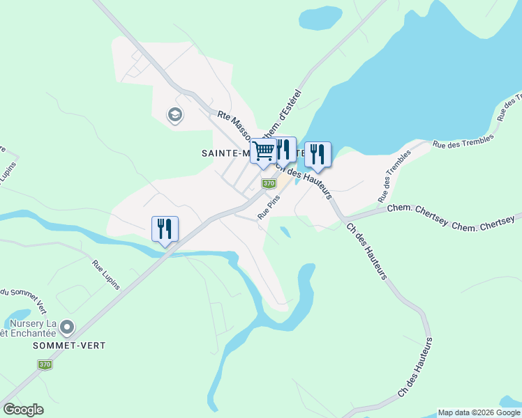 map of restaurants, bars, coffee shops, grocery stores, and more near 24 Rue des Pins in Sainte-Marguerite-du-Lac-Masson