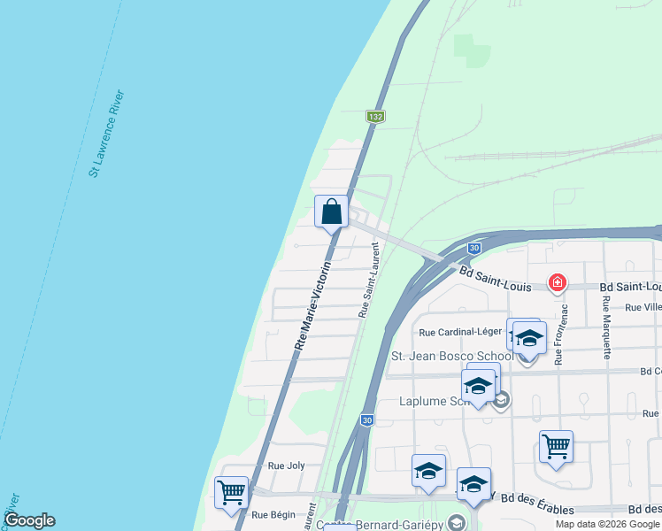 map of restaurants, bars, coffee shops, grocery stores, and more near 3340 Route Marie-Victorin in Contrecoeur
