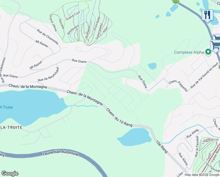 map of restaurants, bars, coffee shops, grocery stores, and more near 2014 Rue de Chandolin in Val-David