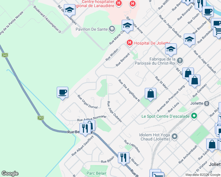 map of restaurants, bars, coffee shops, grocery stores, and more near 788 Rue du Juge Dubeau in Joliette