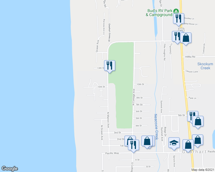 map of restaurants, bars, coffee shops, grocery stores, and more near 1146 North Marion Avenue in Seaside