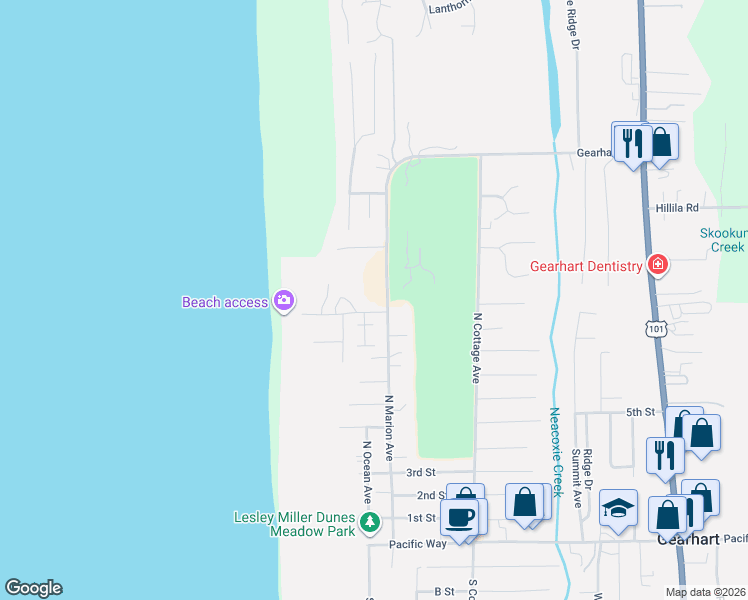map of restaurants, bars, coffee shops, grocery stores, and more near 1146 North Marion Avenue in Seaside