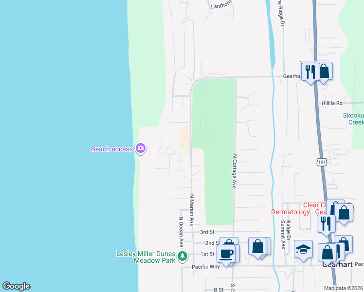 map of restaurants, bars, coffee shops, grocery stores, and more near 1146 North Marion Avenue in Seaside