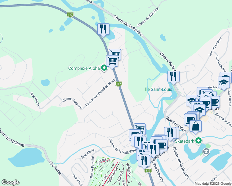 map of restaurants, bars, coffee shops, grocery stores, and more near 1520-1630 Route 117 in Val-David