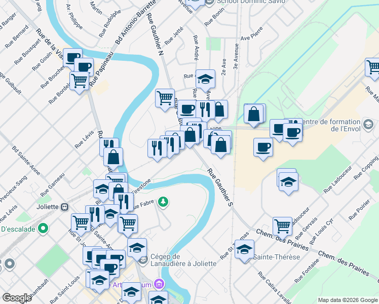 map of restaurants, bars, coffee shops, grocery stores, and more near 13 Rue Baby in Joliette