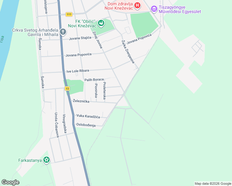 map of restaurants, bars, coffee shops, grocery stores, and more near in Novi Kneževac