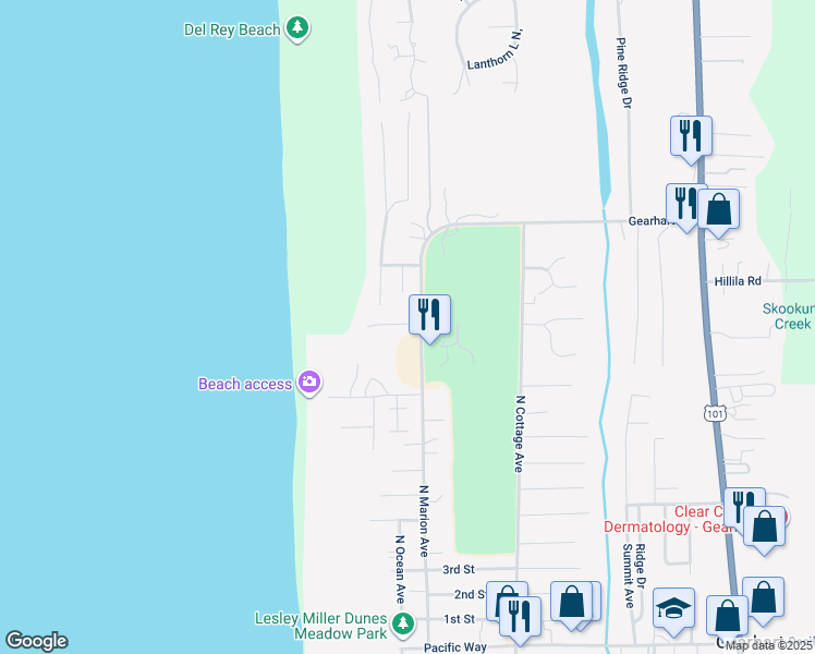map of restaurants, bars, coffee shops, grocery stores, and more near 1238 North Marion Avenue in Gearhart