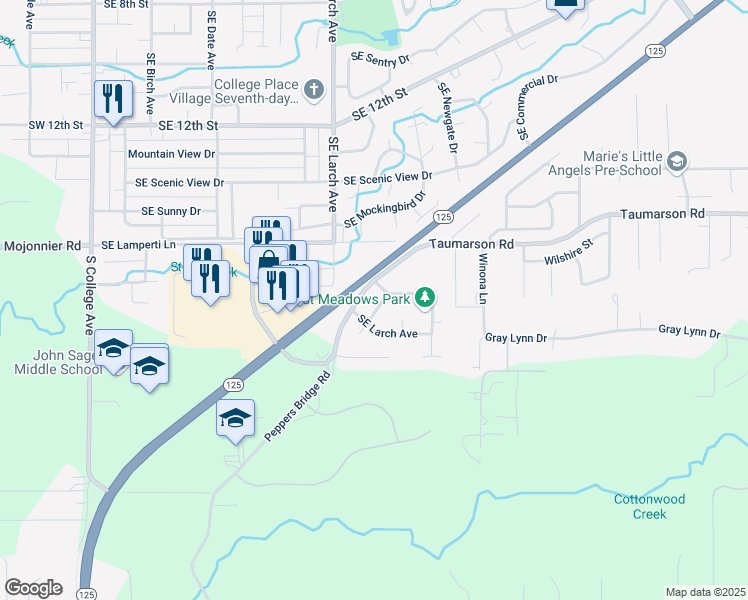 map of restaurants, bars, coffee shops, grocery stores, and more near 821 Harvest Drive in College Place