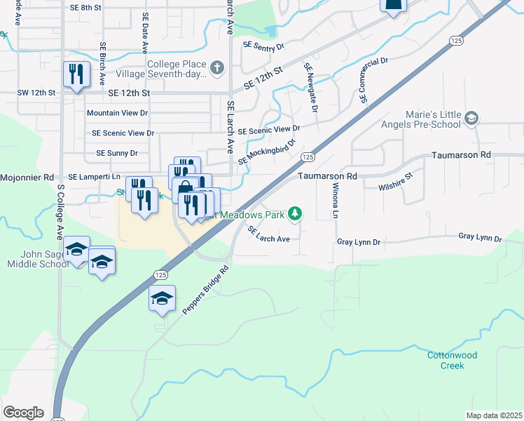 map of restaurants, bars, coffee shops, grocery stores, and more near 821 Harvest Drive in College Place