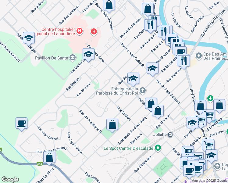 map of restaurants, bars, coffee shops, grocery stores, and more near 445 Rue Gouin in Joliette