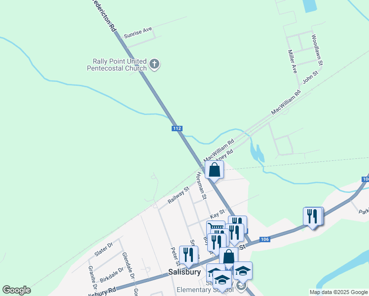 map of restaurants, bars, coffee shops, grocery stores, and more near 2754 Fredericton Road in Salisbury