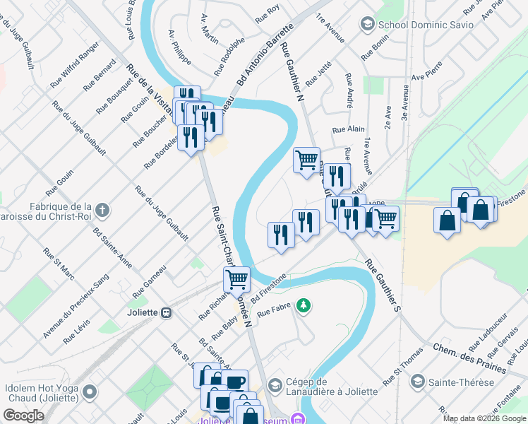 map of restaurants, bars, coffee shops, grocery stores, and more near 33 Avenue Des Champs Elysés in Lanaudière