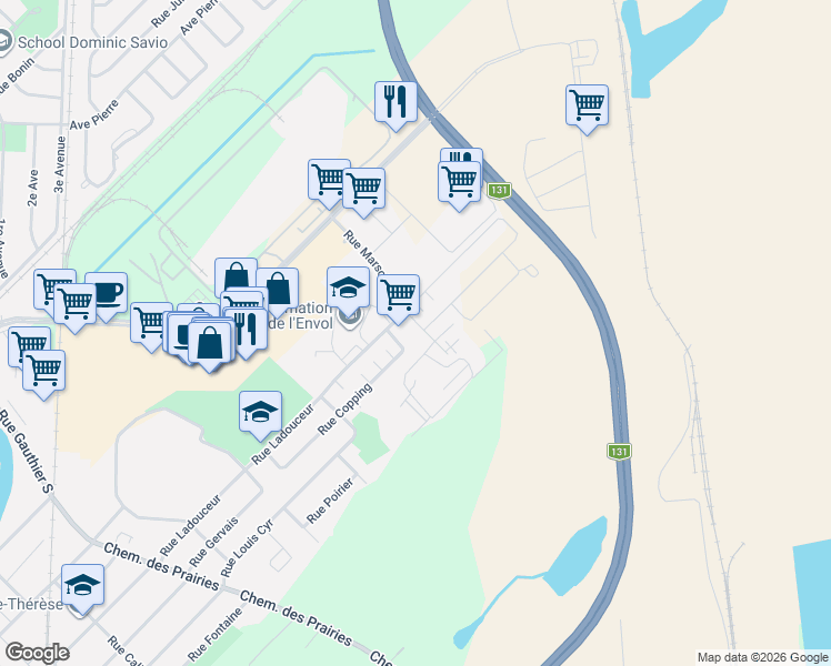 map of restaurants, bars, coffee shops, grocery stores, and more near 339 Rue Marsolais in Joliette