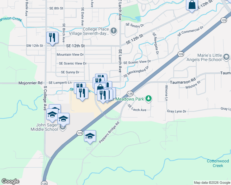 map of restaurants, bars, coffee shops, grocery stores, and more near 1698 Southeast Larch Avenue in College Place