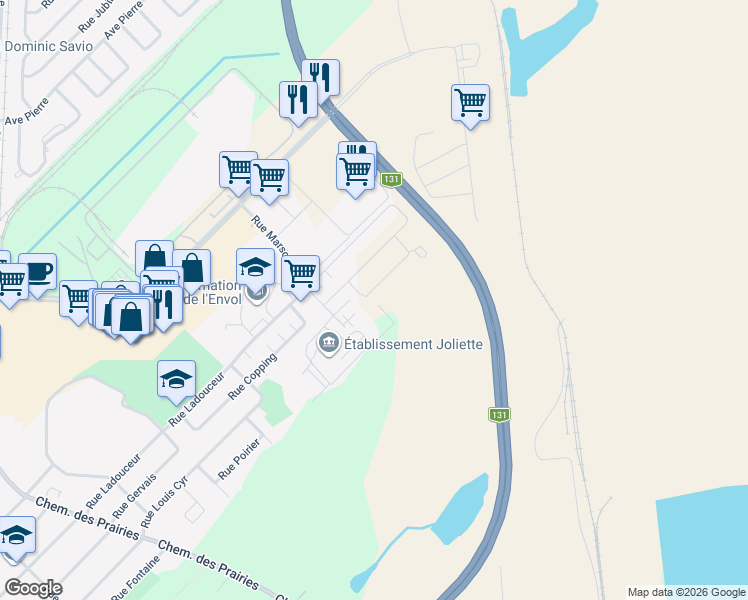 map of restaurants, bars, coffee shops, grocery stores, and more near 1421 Rue Agnès Parent in Joliette