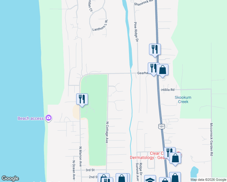 map of restaurants, bars, coffee shops, grocery stores, and more near 645 Meadow Lane in Gearhart