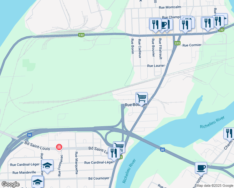 map of restaurants, bars, coffee shops, grocery stores, and more near 2000 Rue Papineau in Sorel-Tracy