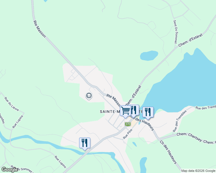 map of restaurants, bars, coffee shops, grocery stores, and more near 19 Rue des Sapins in Sainte-Marguerite-du-Lac-Masson