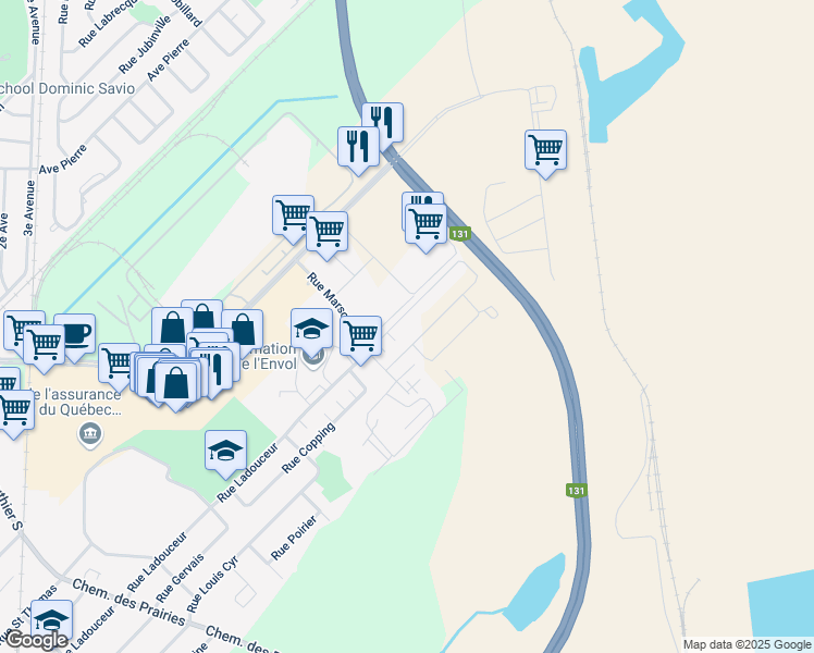 map of restaurants, bars, coffee shops, grocery stores, and more near 1419 Rue Ladouceur in Joliette