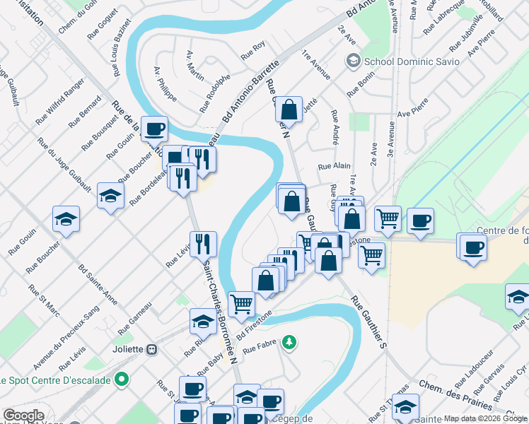 map of restaurants, bars, coffee shops, grocery stores, and more near 16 Avenue Des Champs Elysés in Lanaudière