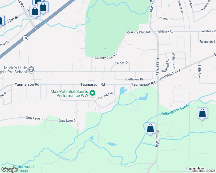map of restaurants, bars, coffee shops, grocery stores, and more near 1310 Barleen Drive in Walla Walla