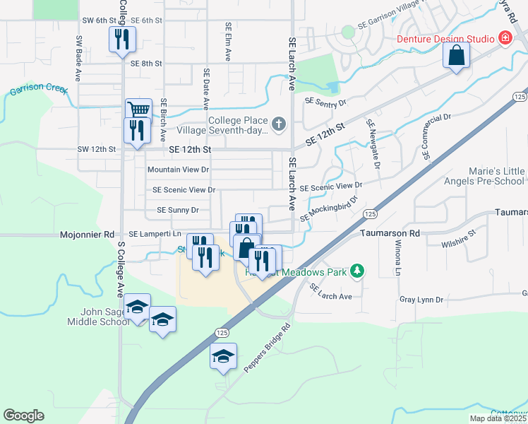 map of restaurants, bars, coffee shops, grocery stores, and more near 612 Southeast Scenic View Drive in College Place