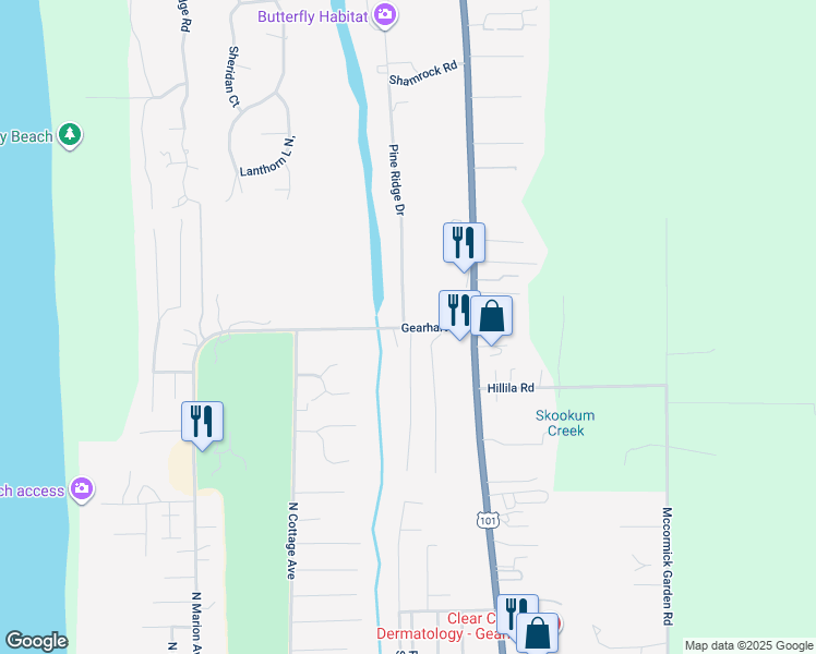 map of restaurants, bars, coffee shops, grocery stores, and more near 1856 Pine Ridge Drive in Gearhart