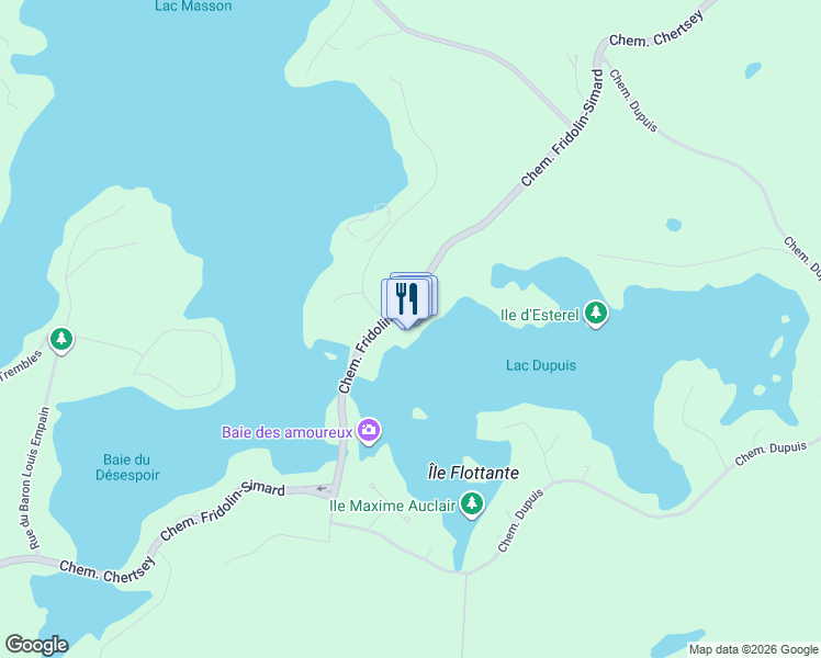 map of restaurants, bars, coffee shops, grocery stores, and more near 39 Chemin Fridolin-Simard in Estérel