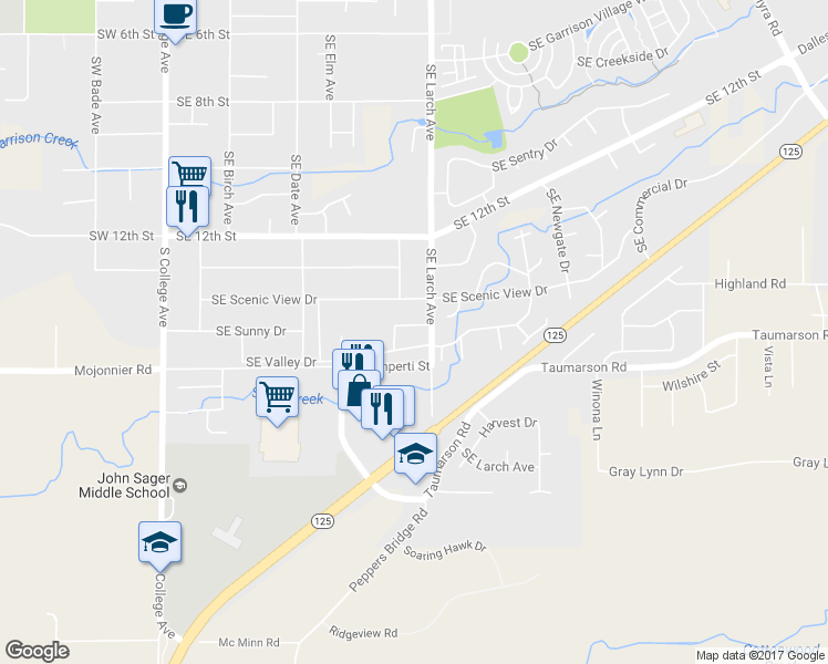 map of restaurants, bars, coffee shops, grocery stores, and more near 726 South East Landen Drive in College Place