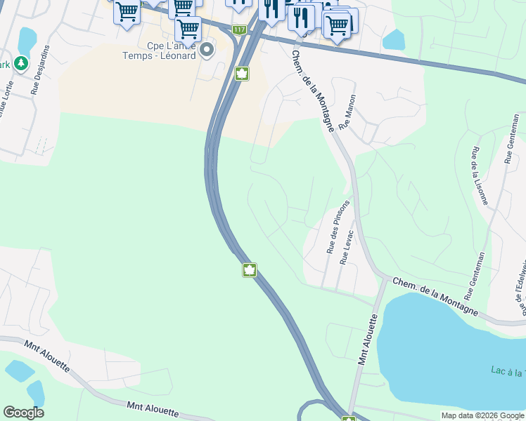 map of restaurants, bars, coffee shops, grocery stores, and more near 672 Avenue des Mésanges in Sainte-Agathe-des-Monts