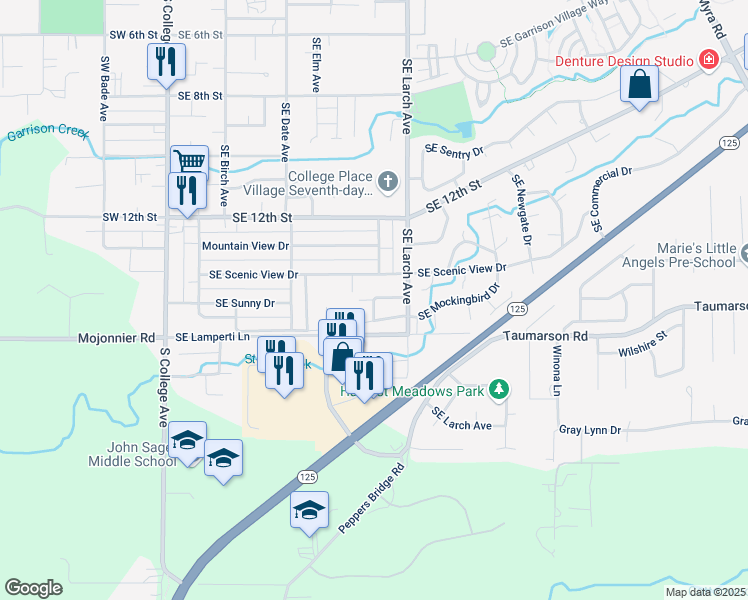 map of restaurants, bars, coffee shops, grocery stores, and more near 600 South East Landen Drive in College Place