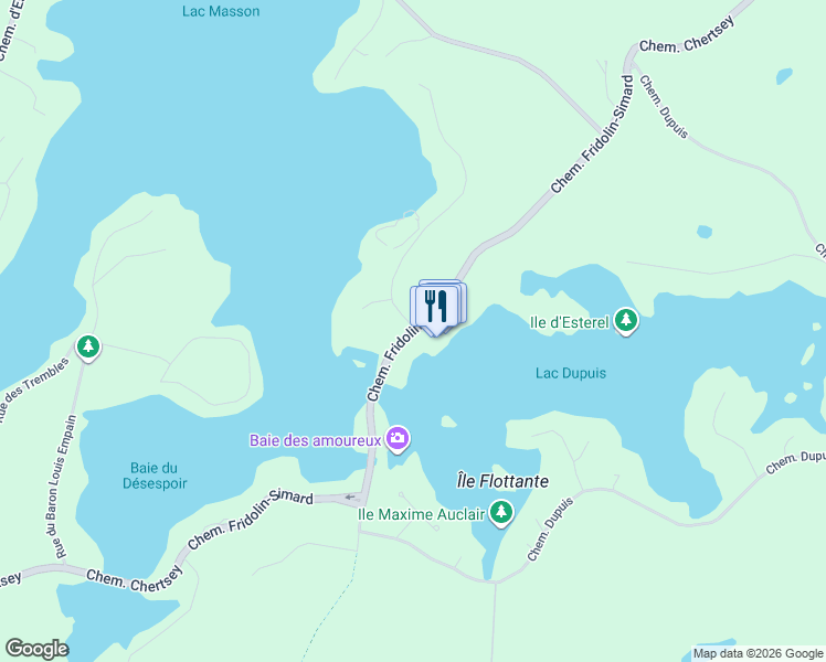 map of restaurants, bars, coffee shops, grocery stores, and more near 39 Chemin Fridolin-Simard in Estérel