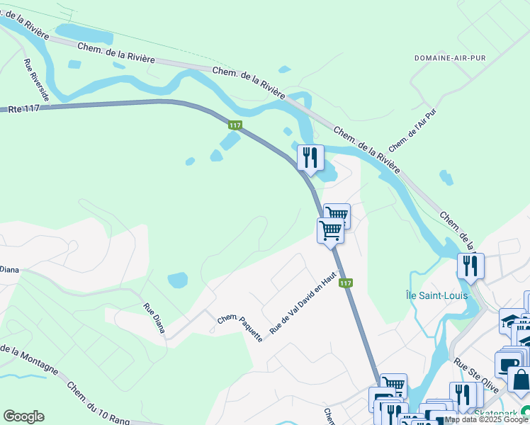 map of restaurants, bars, coffee shops, grocery stores, and more near Rue de Château d'Aix in Val-David