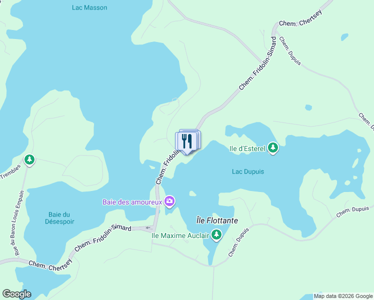 map of restaurants, bars, coffee shops, grocery stores, and more near 43 Chemin Fridolin-Simard in Estérel