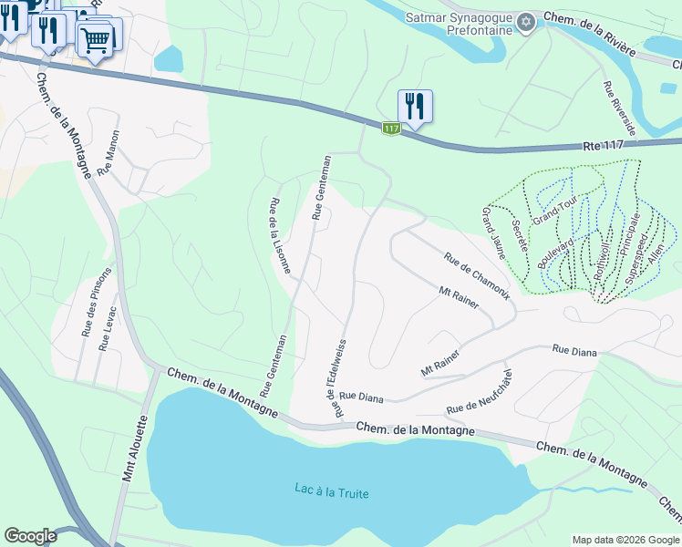 map of restaurants, bars, coffee shops, grocery stores, and more near Rue de l'Edelweiss in Sainte-Agathe-des-Monts