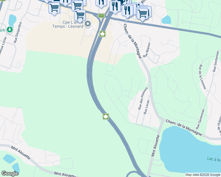 map of restaurants, bars, coffee shops, grocery stores, and more near 672 Avenue des Mésanges in Sainte-Agathe-des-Monts