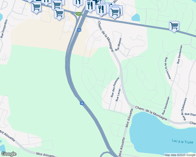 map of restaurants, bars, coffee shops, grocery stores, and more near 1081 Rue des Merles in Sainte-Agathe-des-Monts