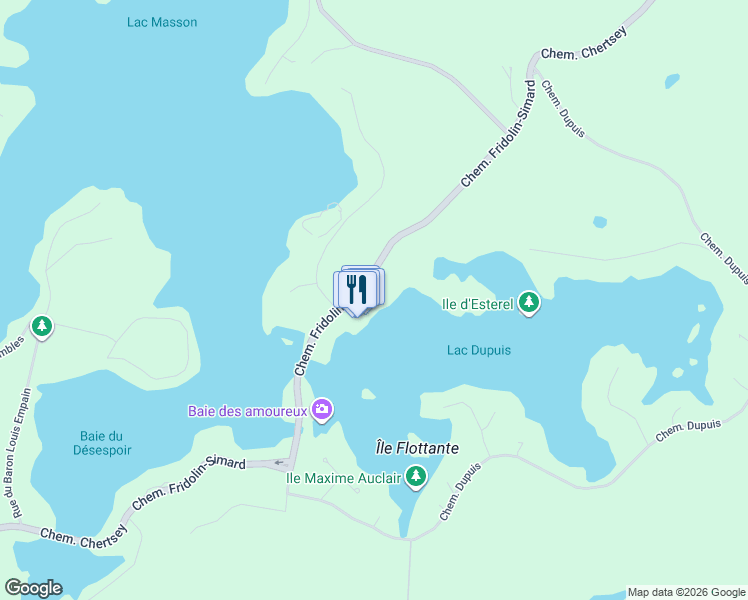 map of restaurants, bars, coffee shops, grocery stores, and more near 43 Chemin Fridolin-Simard in Estérel