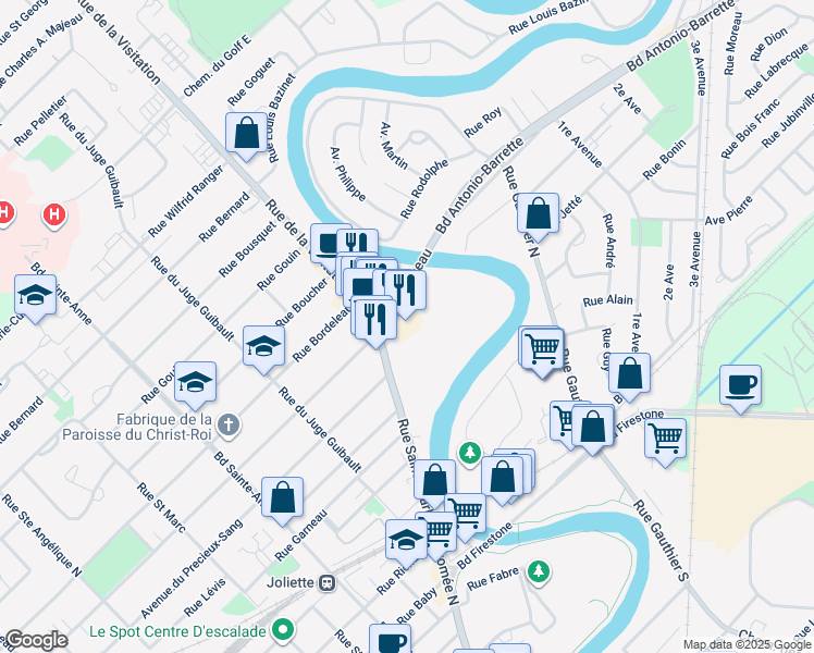map of restaurants, bars, coffee shops, grocery stores, and more near 552 Rue Saint-Charles-Borromée Nord in Joliette