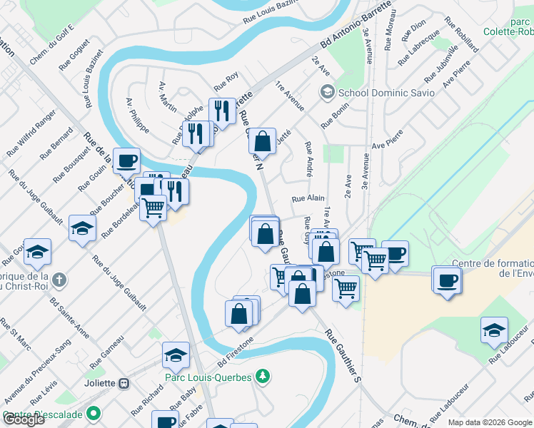 map of restaurants, bars, coffee shops, grocery stores, and more near 29 Rue Gauthier Nord in Lanaudière