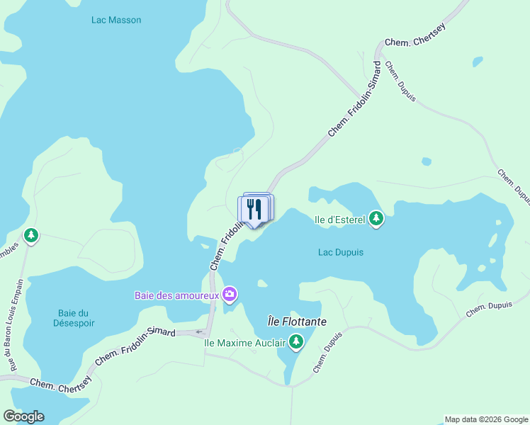 map of restaurants, bars, coffee shops, grocery stores, and more near 43 Chemin Fridolin-Simard in Estã©Rel